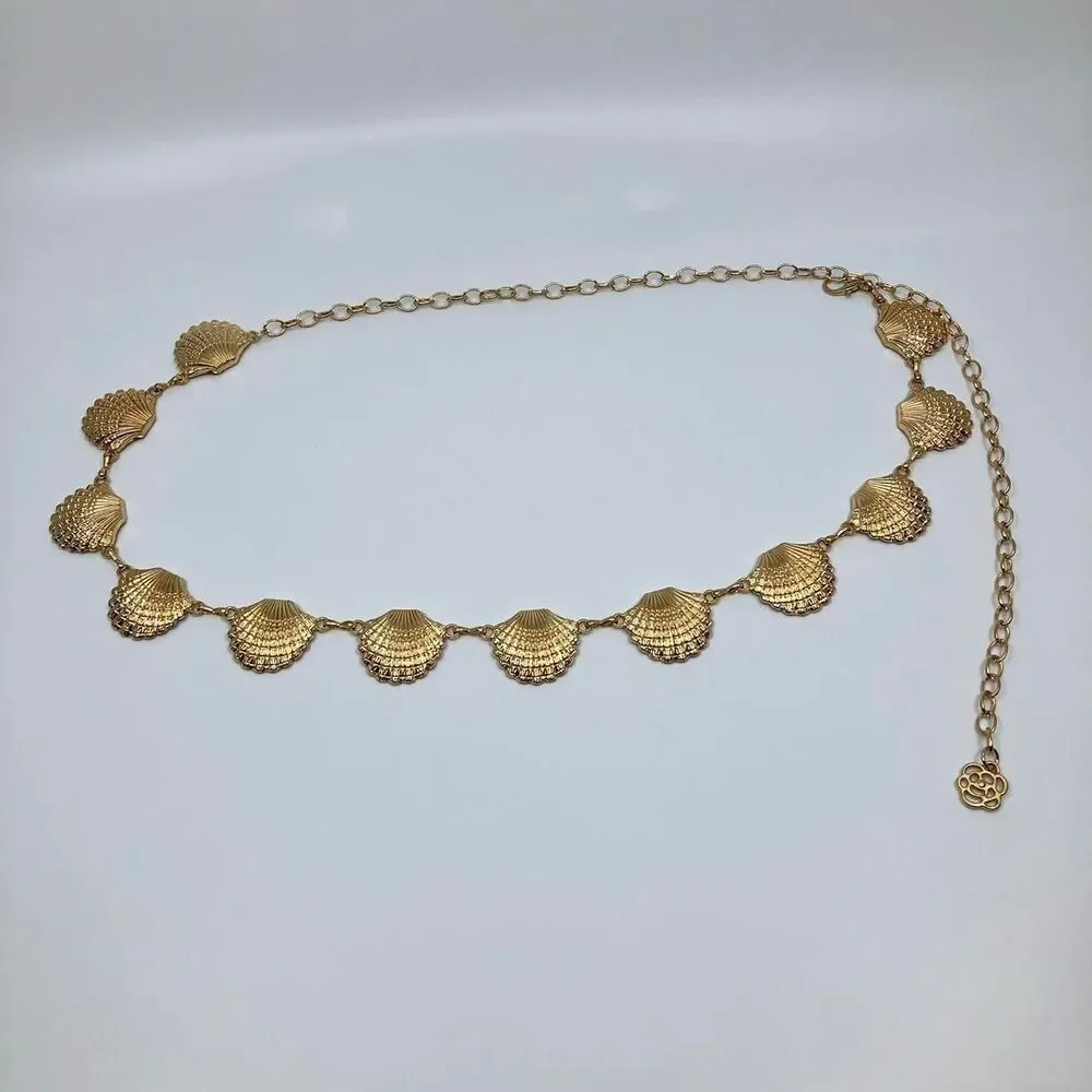 Vintage Y2K Mermaidcore Gold Seashell Chain Belt, Fits 23.5–43 Inches, X7GA1148